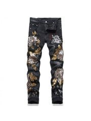 Embroidery Sequin Mid-rise Men's Jeans