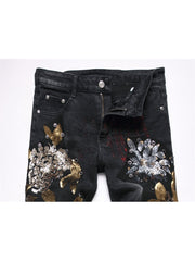 Embroidery Sequin Mid-rise Men's Jeans