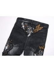 Embroidery Sequin Mid-rise Men's Jeans