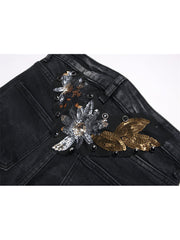 Embroidery Sequin Mid-rise Men's Jeans