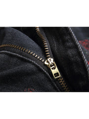 Embroidery Sequin Mid-rise Men's Jeans