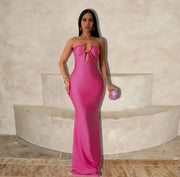 Metal Decor Mid-rise Strapless Maxi Dresses