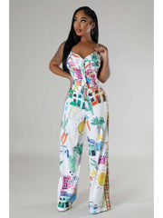 Colorblock Lace Up Tank Wide Leg Pant Sets