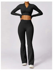 Solid Color High Rise Over Sleeve Yoga Sets