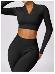 Solid Color High Rise Over Sleeve Yoga Sets