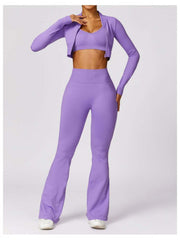 Solid Color High Rise Over Sleeve Yoga Sets