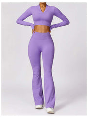 Solid Color High Rise Over Sleeve Yoga Sets