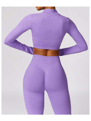 Solid Color High Rise Over Sleeve Yoga Sets