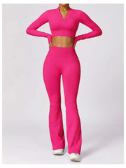 Solid Color High Rise Over Sleeve Yoga Sets