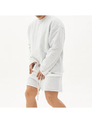 Men's Fitness Loose Casual Long Sleeve Sweater And Shorts Set