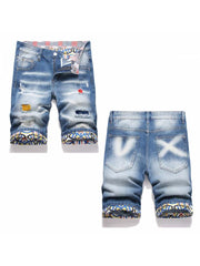 Ripped Colorblock Men's Denim Short Pants