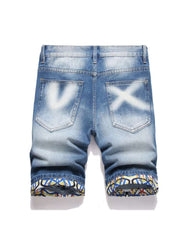 Ripped Colorblock Men's Denim Short Pants