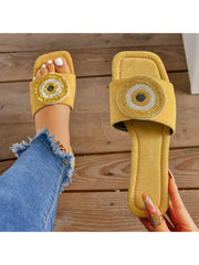 Rhinestone Pure Color Flat Heel Slippers