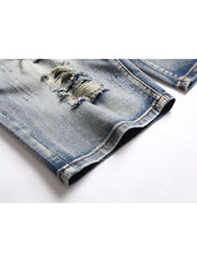 Washed Ripped Denim Men's Short Pants