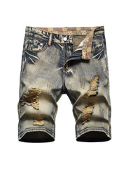 Washed Ripped Denim Men's Short Pants