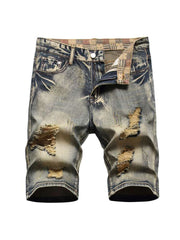 Washed Ripped Denim Men's Short Pants