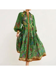 Lace Up Lantern Sleeve Vintage Dress