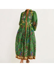 Lace Up Lantern Sleeve Vintage Dress