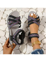 Contrast Color Geometric Pattern Flat Heel Sandals