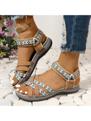 Contrast Color Geometric Pattern Flat Heel Sandals