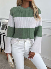 Knitted Colorblock Striped Pullover Sweater