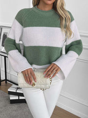 Knitted Colorblock Striped Pullover Sweater