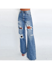 Ripped High Rise Wide Leg Jeans