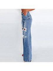 Ripped High Rise Wide Leg Jeans