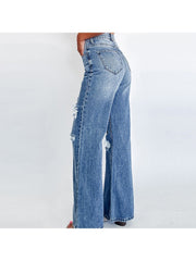 Ripped High Rise Wide Leg Jeans