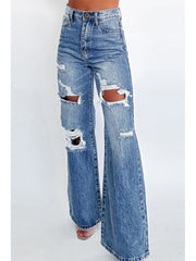 Ripped High Rise Wide Leg Jeans