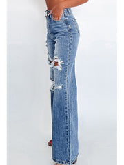 Ripped High Rise Wide Leg Jeans