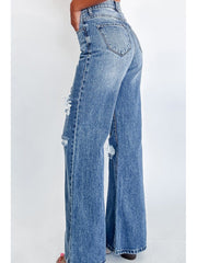 Ripped High Rise Wide Leg Jeans