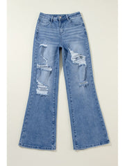 Ripped High Rise Wide Leg Jeans