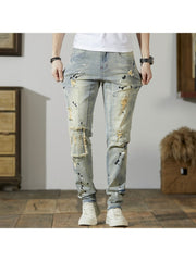 Washed Ripped Straight Jeans