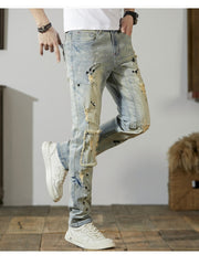 Washed Ripped Straight Jeans