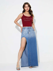 Colorblock Split Hem Seductive Skirts