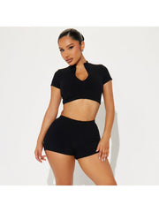 Plain Color Zipper Cropped Short Sets