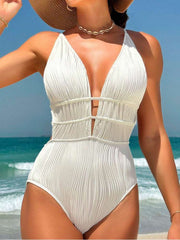 V Neck Sleeveless Polyester One-Pieces