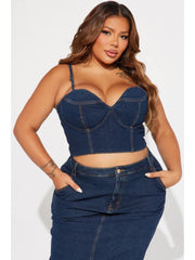 Denim V Neck Smocking Tank Skirt Sets