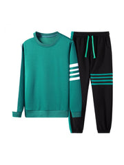 Stylish Color Matching Crewneck Loose Long Sets