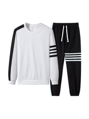 Stylish Color Matching Crewneck Loose Long Sets