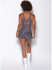 Resist Printing Backless Yoga Set With Drawstring