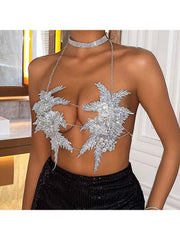 Beading Rhinestone Embroidery Halter Backless Tanks