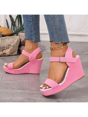 Chic Peep Toe Solid Color Wedge Sandals Women