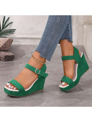 Chic Peep Toe Solid Color Wedge Sandals Women