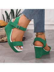 Chic Peep Toe Solid Color Wedge Sandals Women