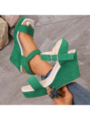 Chic Peep Toe Solid Color Wedge Sandals Women