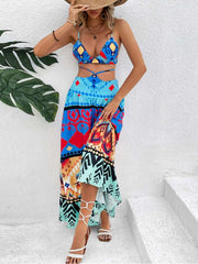 Chic V Neck Sleeveless Polyester Skirt Sets Women