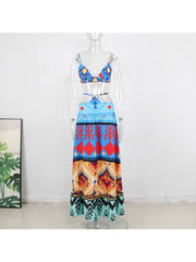 Chic V Neck Sleeveless Polyester Skirt Sets Women