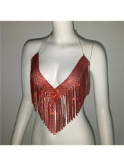 Rhinestone Fringe Backless Design Tops